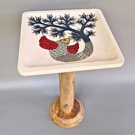 Hand Painted Wooden Side Table Bird Art Accent Stool